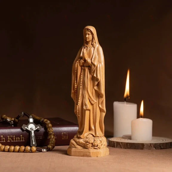 Our Lady of Lourdes, Virgin Mary Statue, Wooden Statue Of Mary mini 5.9"/ 7.9"/ 11.8"