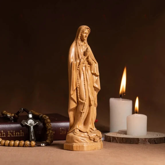 Our Lady of Lourdes, Virgin Mary Statue, Wooden Statue Of Mary mini 5.9"/ 7.9"/ 11.8"