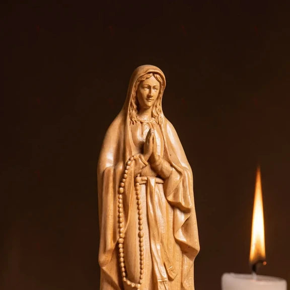Our Lady of Lourdes, Virgin Mary Statue, Wooden Statue Of Mary mini 5.9"/ 7.9"/ 11.8"