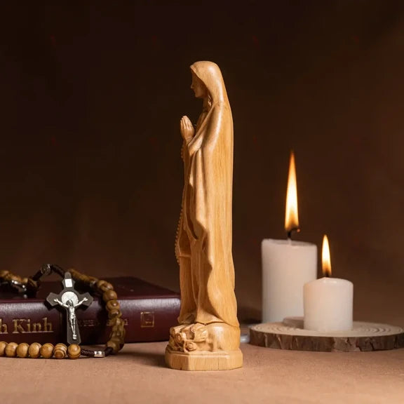 Our Lady of Lourdes, Virgin Mary Statue, Wooden Statue Of Mary mini 5.9"/ 7.9"/ 11.8"