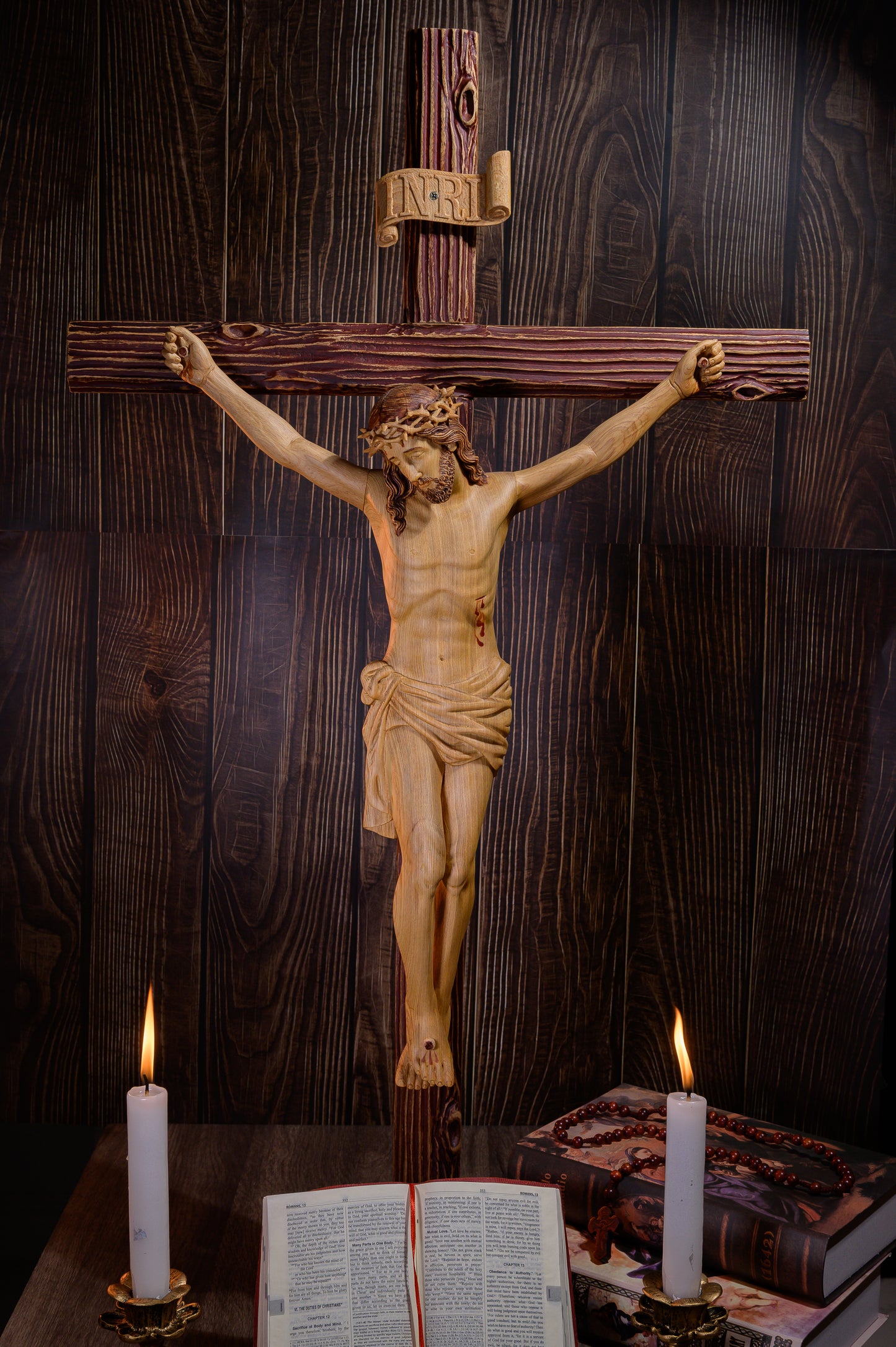 Handmade Crucifix Wall Cross, Wooden Hanging Crosses and Jesus, Religious Icon Housewarming Gift, Catholic Statue, Christian Gift,Home Decor
