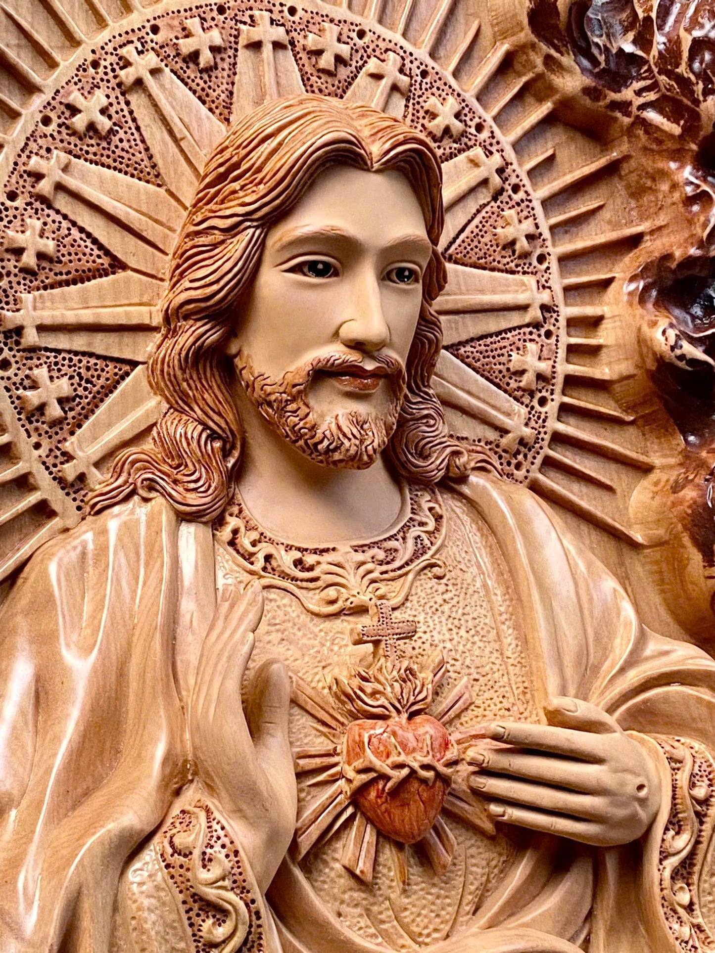 Sacred Heart of Jesus Relief in Wood - Religious Symbol