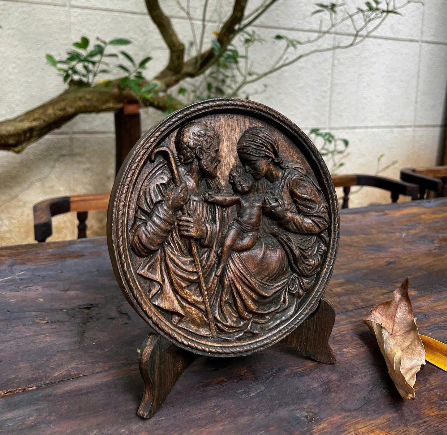 Talla de madera de la Sagrada Familia | Icono de madera, regalo cristiano | Tamaño: 20 cm y 30 cm