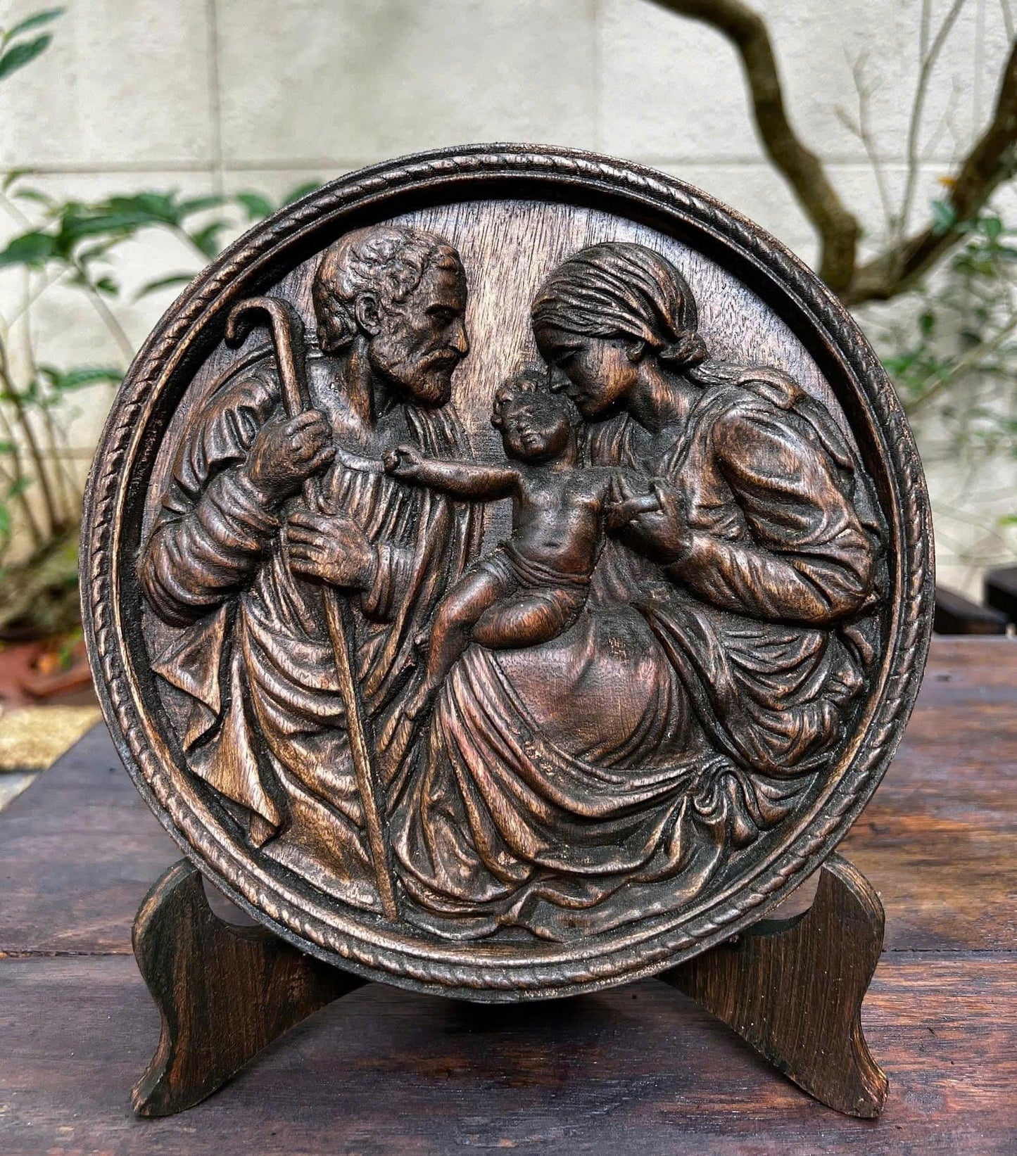 Talla de madera de la Sagrada Familia | Icono de madera, regalo cristiano | Tamaño: 20 cm y 30 cm