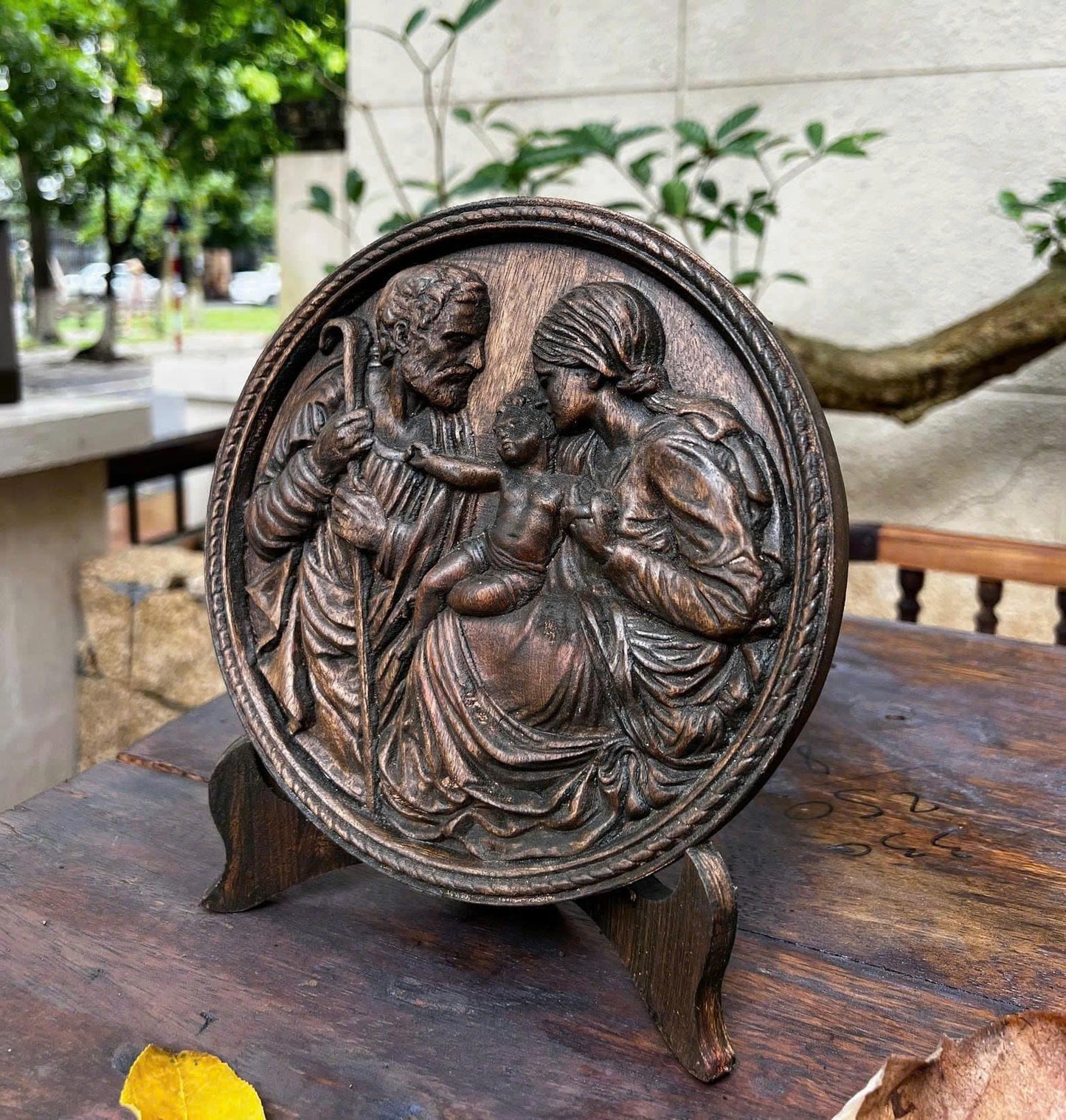 Talla de madera de la Sagrada Familia | Icono de madera, regalo cristiano | Tamaño: 20 cm y 30 cm
