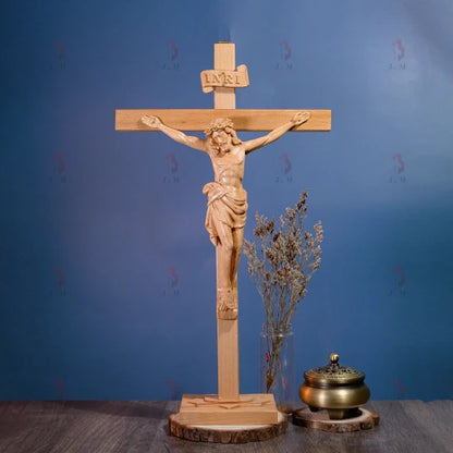 Christ Crucifixion Wood Carving, Religious Catholic Statue,Wooden Religious Gifts,Housewarming Gift,Wooden Christ Crucifixes & Prayer