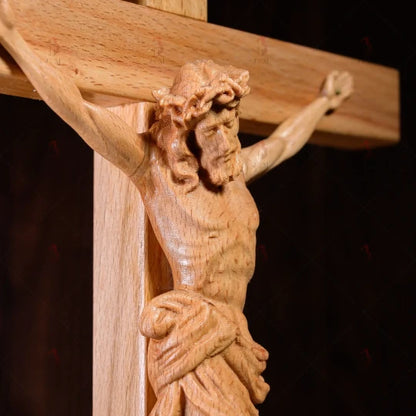 Christ Crucifixion Wood Carving, Religious Catholic Statue,Wooden Religious Gifts,Housewarming Gift,Wooden Christ Crucifixes & Prayer