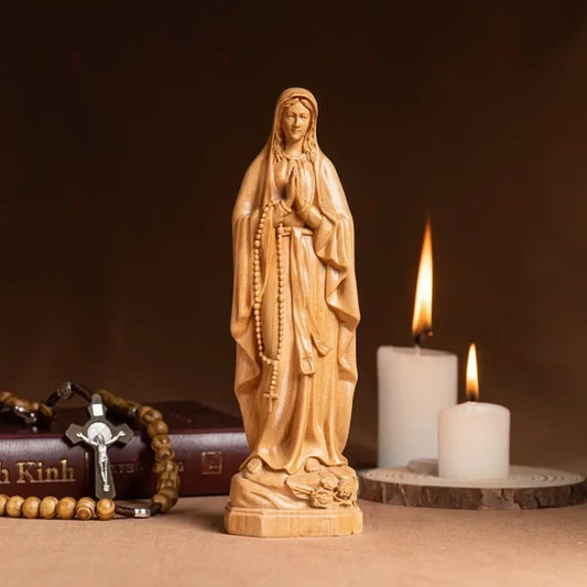 Our Lady of Lourdes, Virgin Mary Statue, Wooden Statue Of Mary mini 5.9"/ 7.9"/ 11.8"