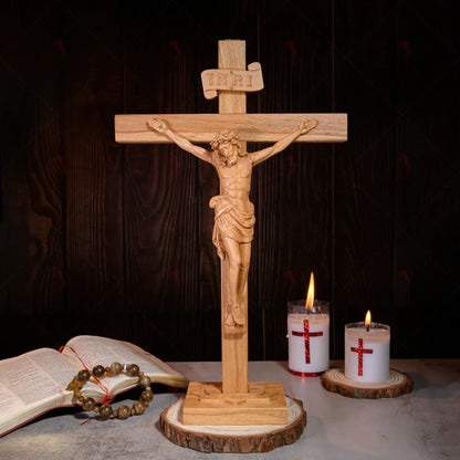 Christ Crucifixion Wood Carving, Religious Catholic Statue,Wooden Religious Gifts,Housewarming Gift,Wooden Christ Crucifixes & Prayer