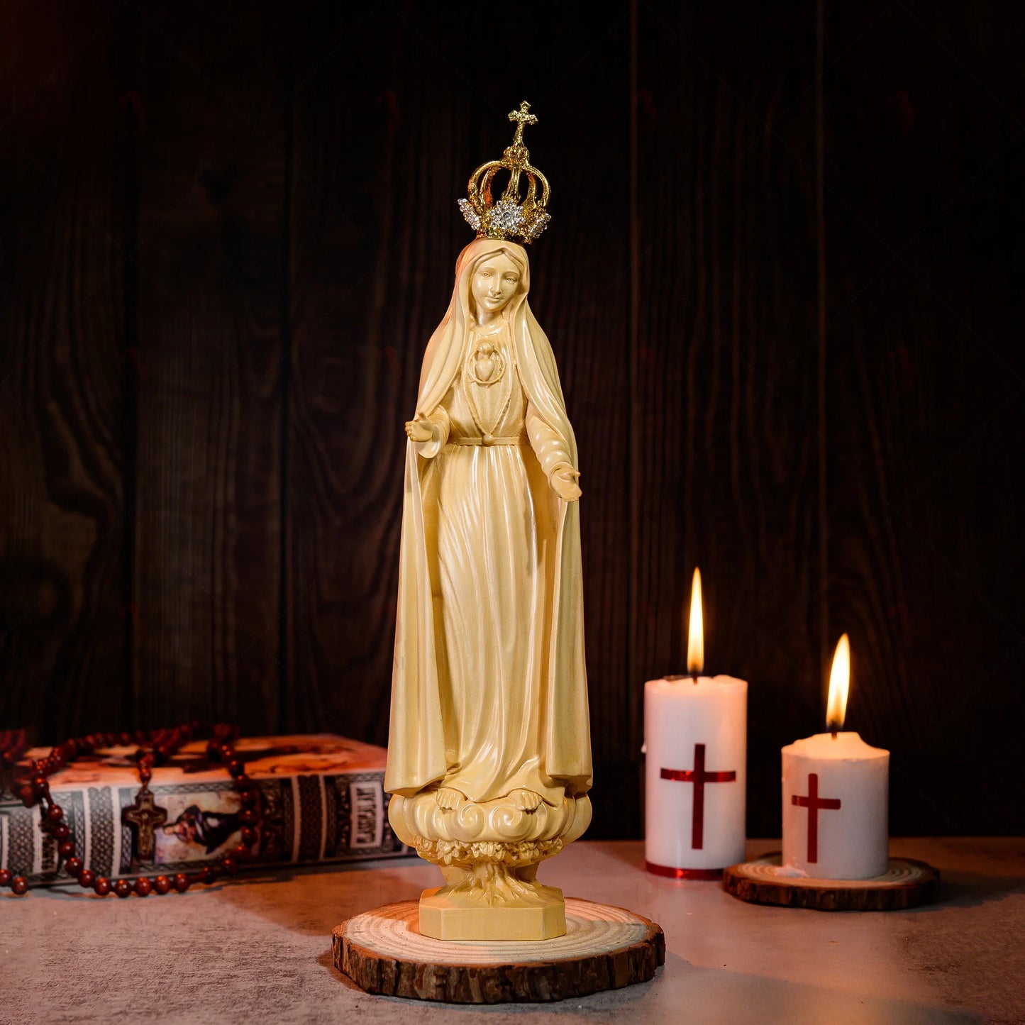 Wooden Statue of Our Lady of Fatima Handcrafted 11.8in (30cm)