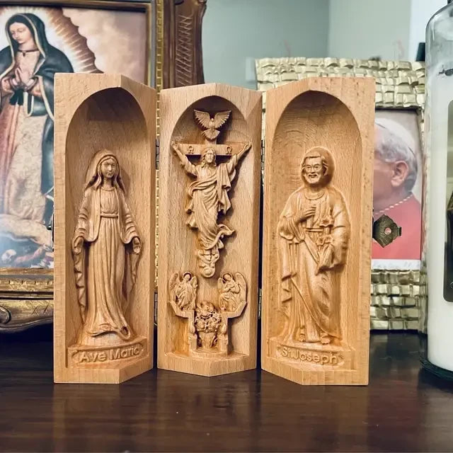 Wooden Triptych Altar for Family