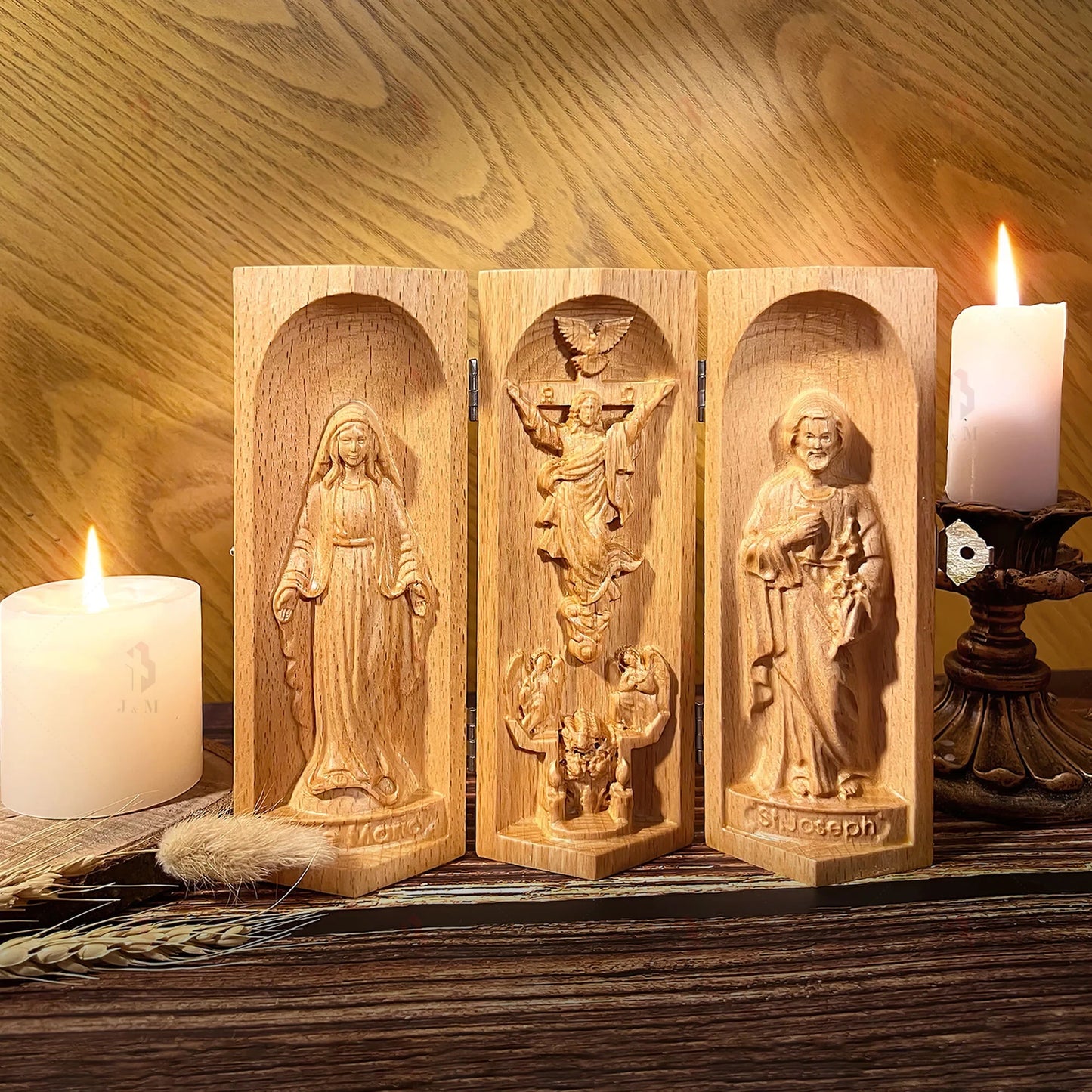 Wooden Triptych Altar for Family