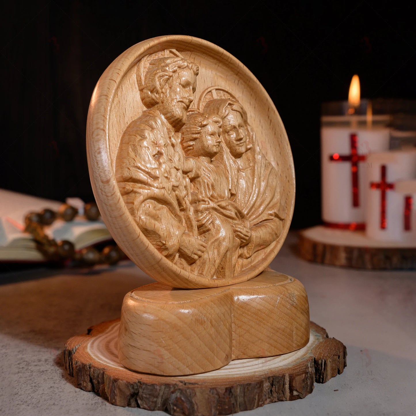 Holy Family Figurine, Wooden Table Top Decor Religious