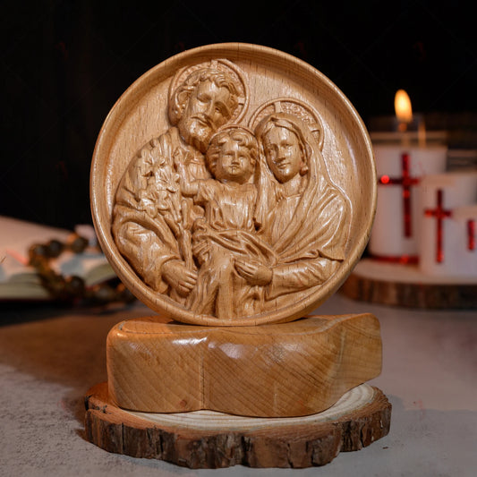 Holy Family Figurine, Wooden Table Top Decor Religious