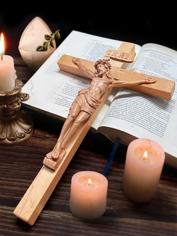 Wooden Crucifix Wall Cross | Statue of Jesus Hanging Wall Decor