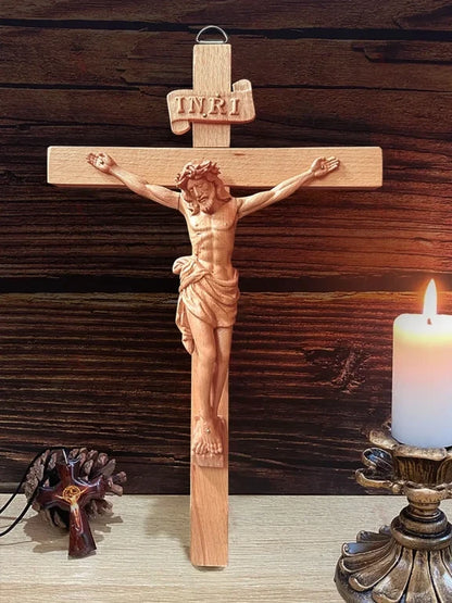 Wooden Crucifix Wall Cross | Statue of Jesus Hanging Wall Decor