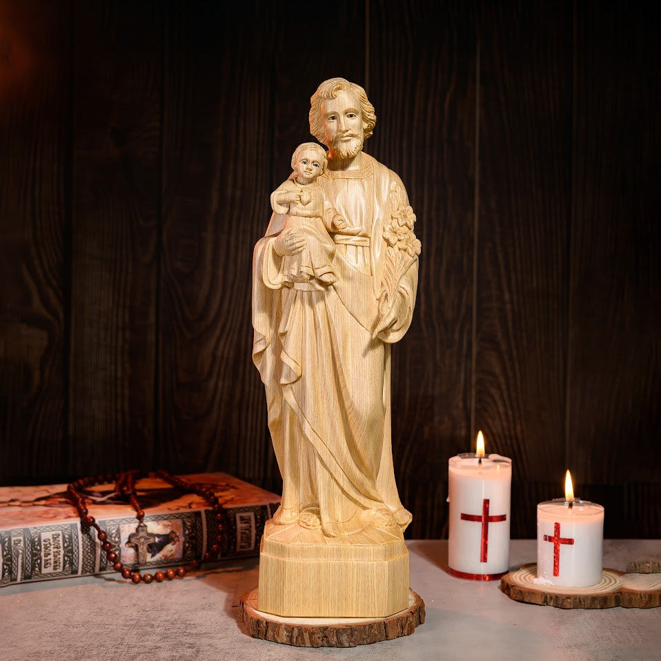 St Joseph & Child Statue | Hand Carved | Multiple Sizes