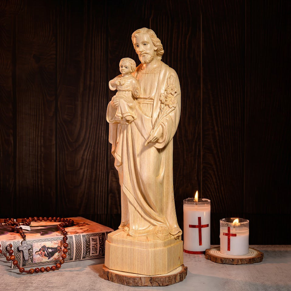 St Joseph & Child Statue | Hand Carved | Multiple Sizes