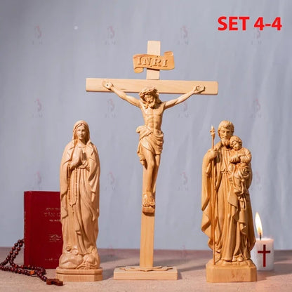 SET 4-Catholic Home Altar for family, Religious Catholic Statue, Wooden Religious Gifts,Housewarming Gift,New Home Gift,Home Decor