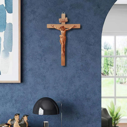 Wooden Crucifix Wall Cross | Statue of Jesus Hanging Wall Decor