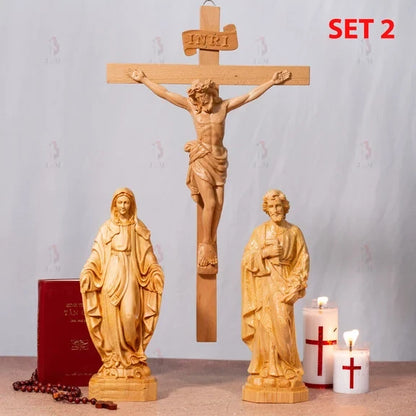 SET2 - Catholic Home Altar for family, Religious Catholic Statue, Wooden Religious Gifts,Father's Day Gifts,New Home Gift,Home Decor