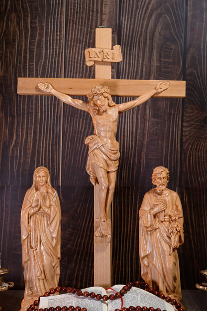 SET 1 - Catholic Home Altar for family, Religious Catholic Statue, Wooden Religious Gifts, Jesus Crucifix,Housewarming,Christian Gift