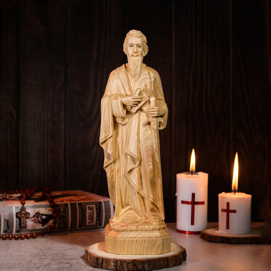 Wood statue of Saint Paul with high quality finishes