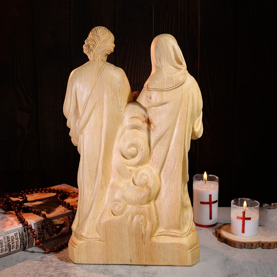 Handmade Wooden Holy Family Statue