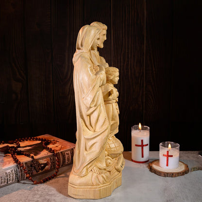 Handmade Wooden Holy Family Statue