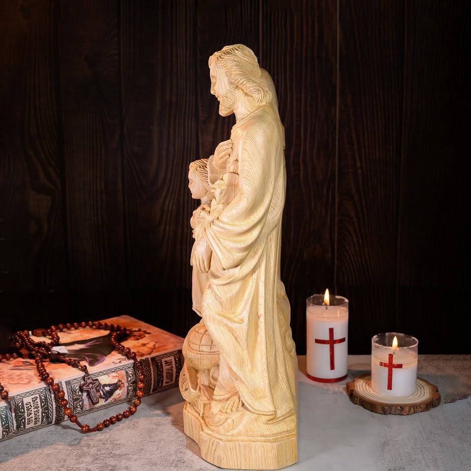 Handmade Wooden Holy Family Statue