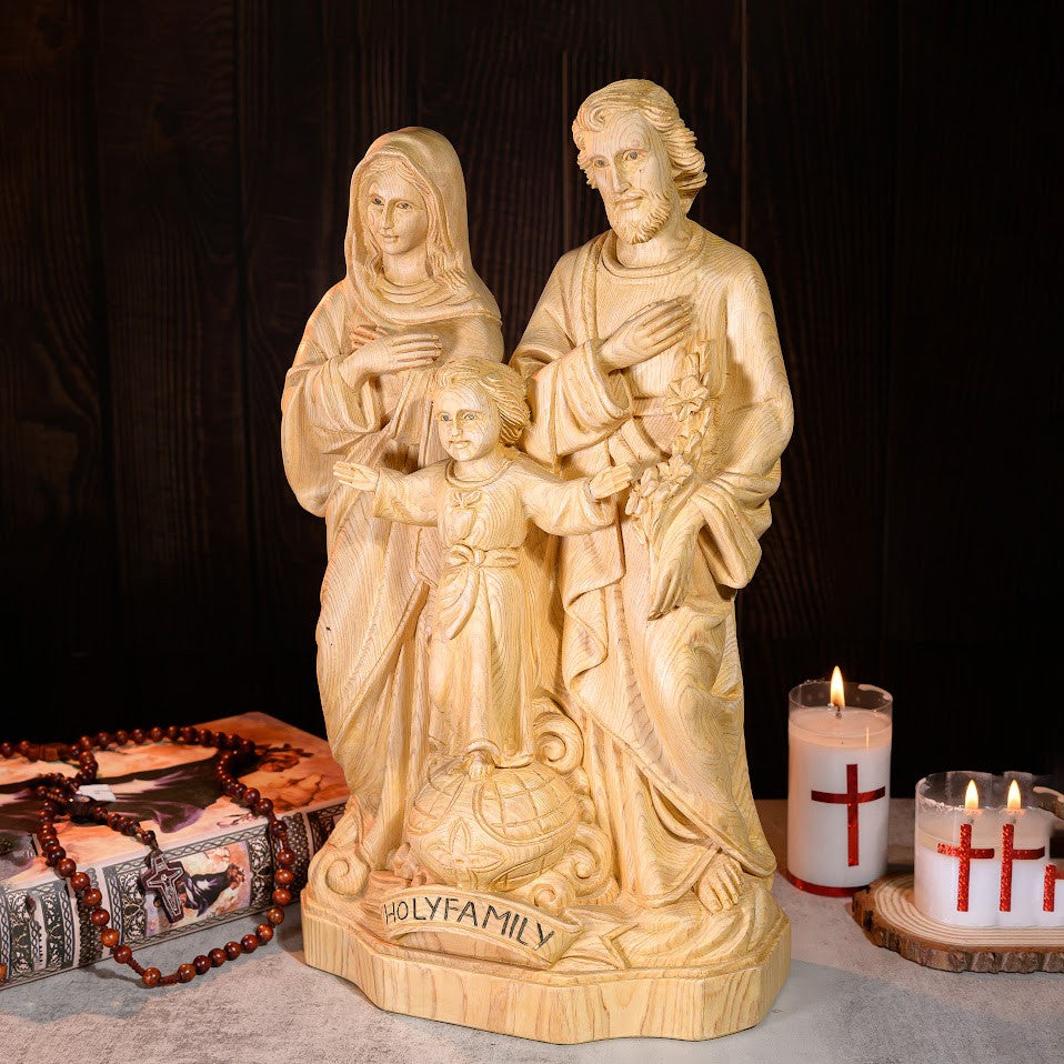 Handmade Wooden Holy Family Statue