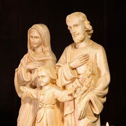 Handmade Wooden Holy Family Statue