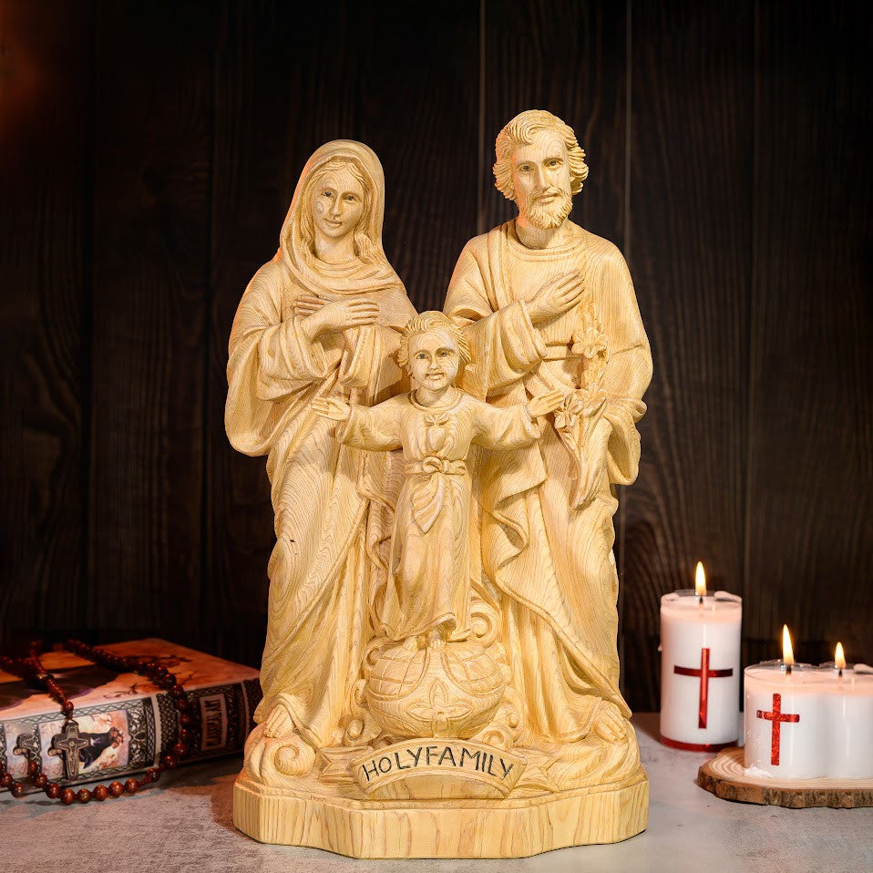 Handmade Wooden Holy Family Statue