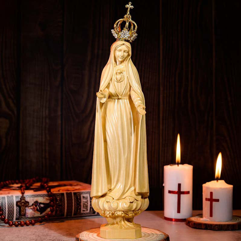 Wooden Statue of Our Lady of Fatima Handcrafted 11.8in (30cm)