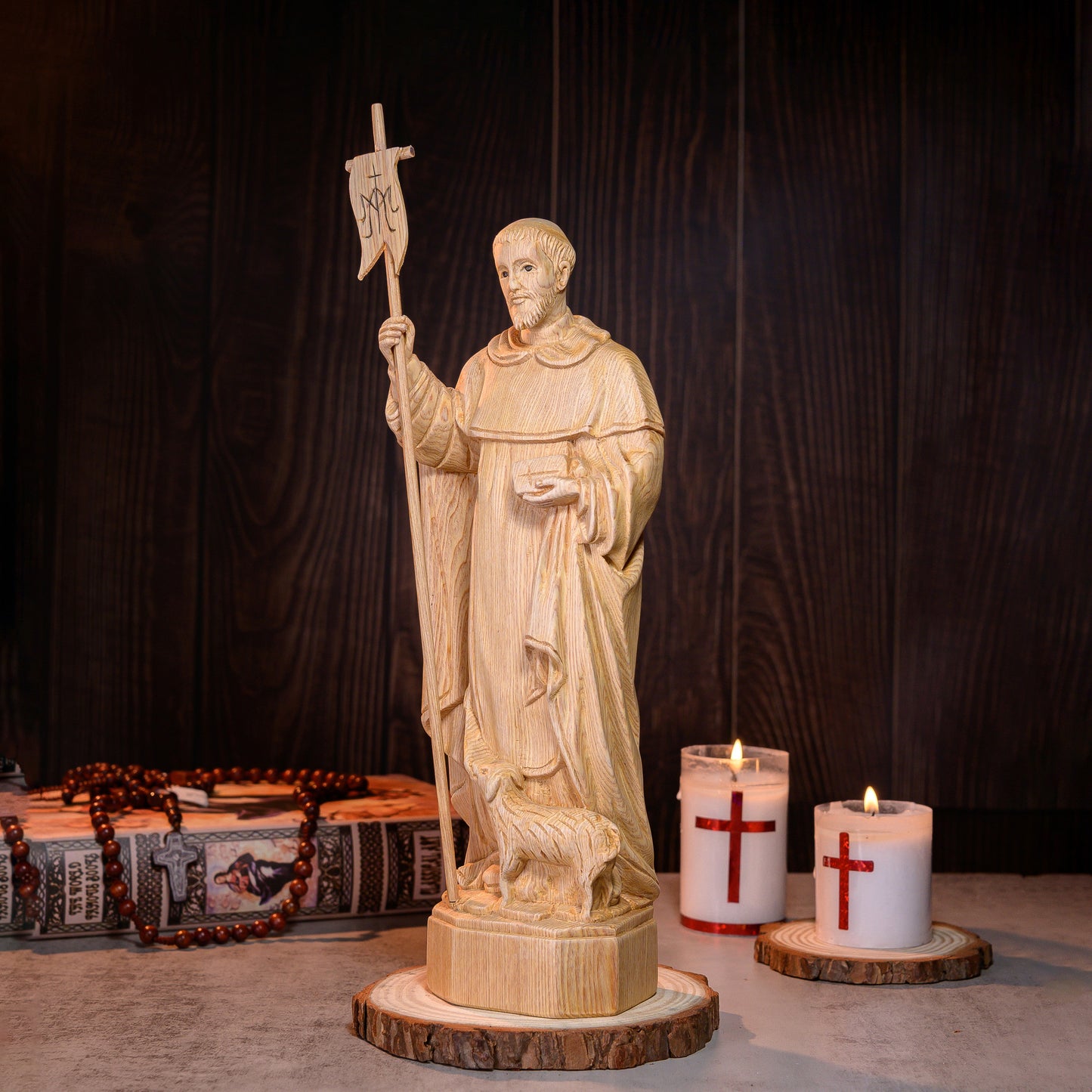 Beautifully Crafted Wooden St. Dominic Statue