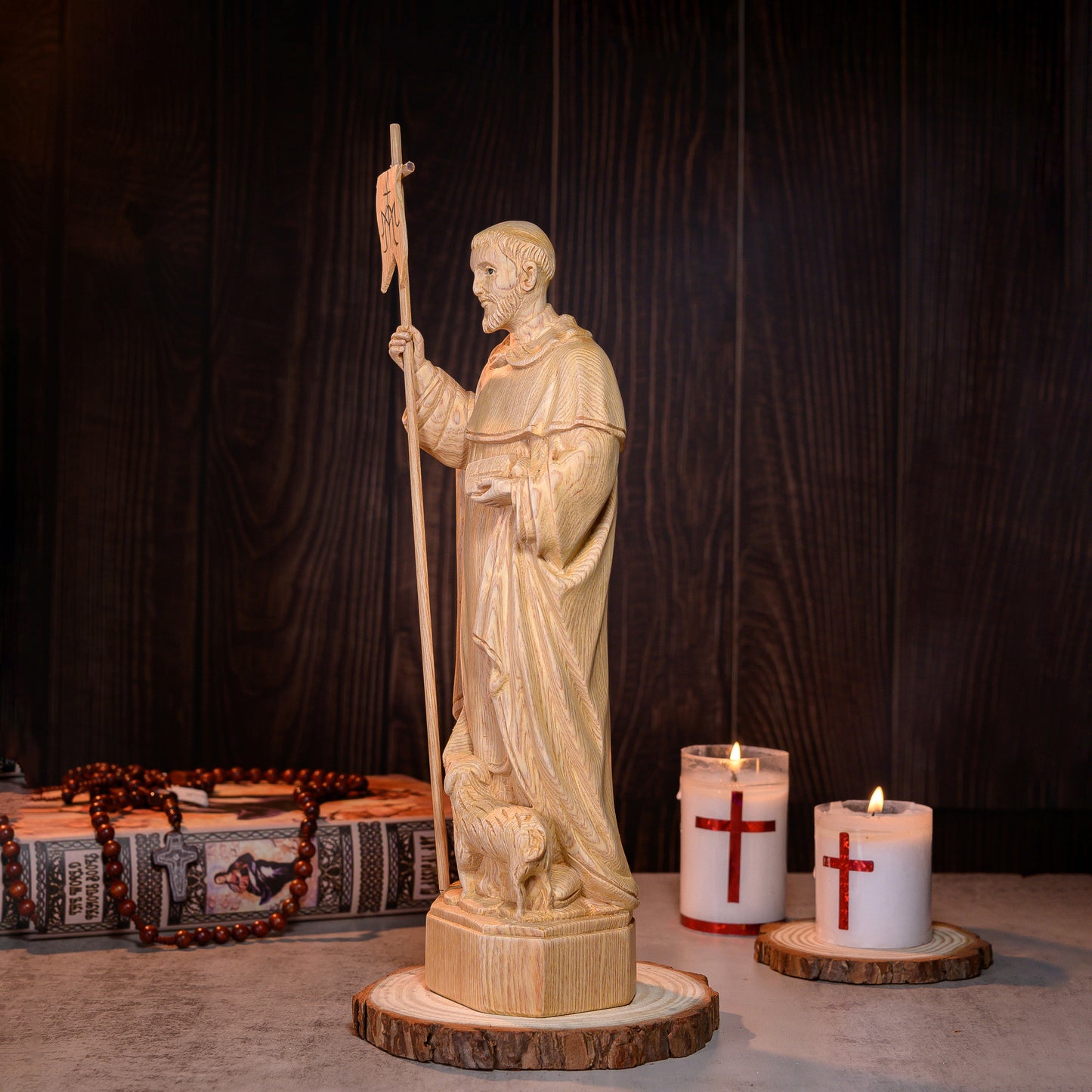 Beautifully Crafted Wooden St. Dominic Statue