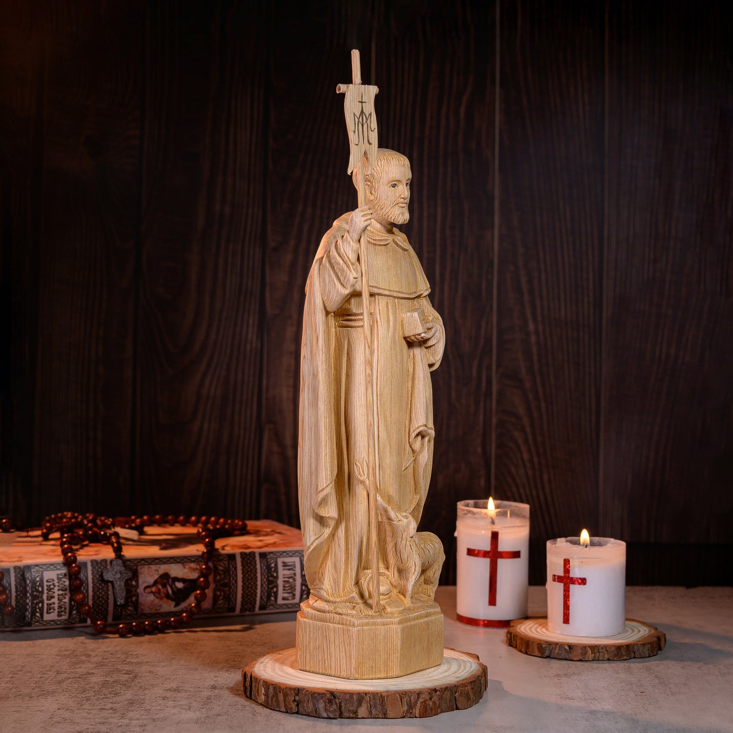 Beautifully Crafted Wooden St. Dominic Statue