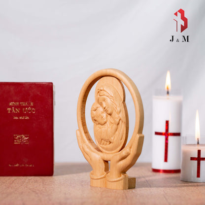 Wooden sculpture of Our Lady of Grace for the table, Virgin with Child, Our Lady hugs child