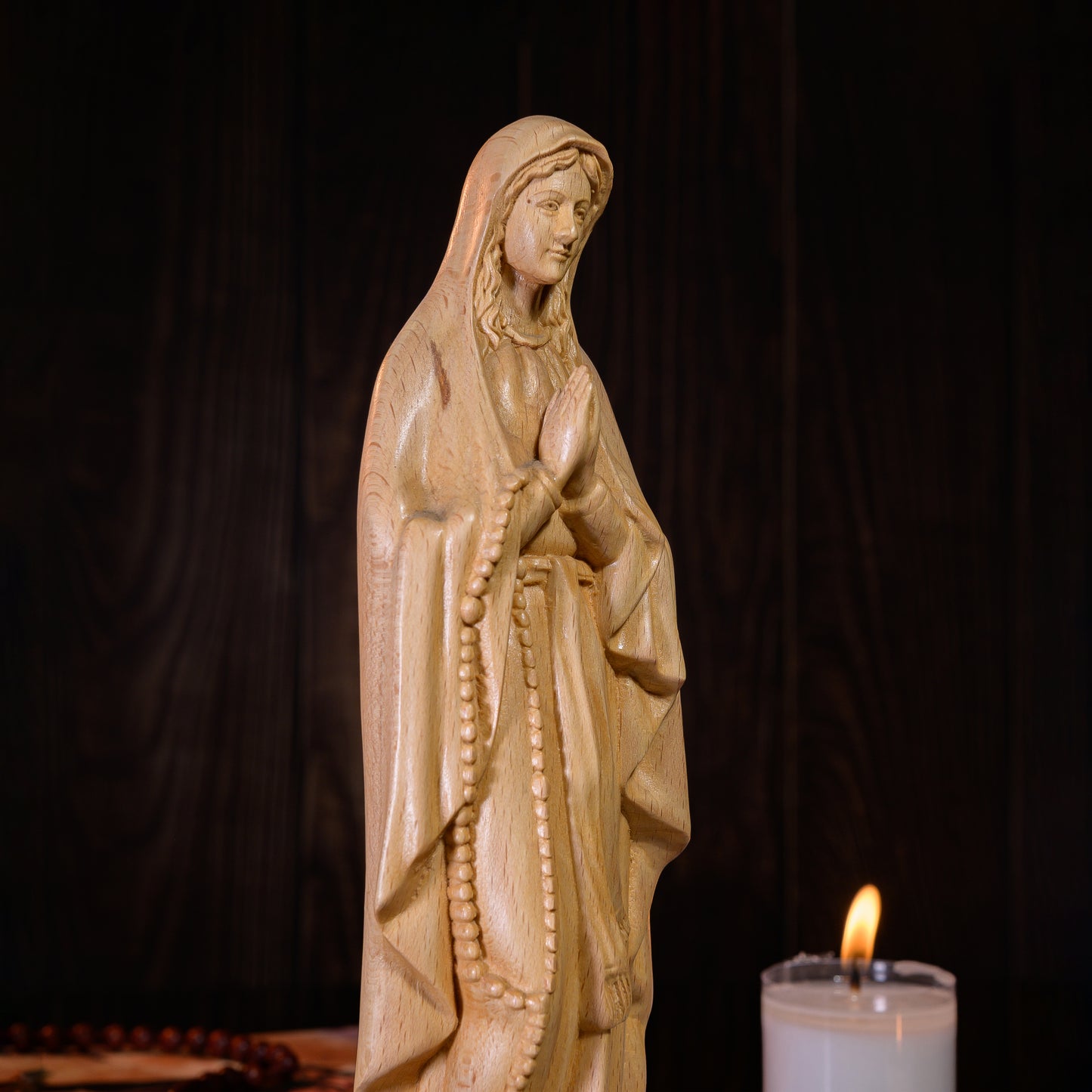 Our Lady of Lourdes, Virgin Mary Statue, Wooden Statue Of Mary mini 5.9"/ 7.9"/ 11.8"