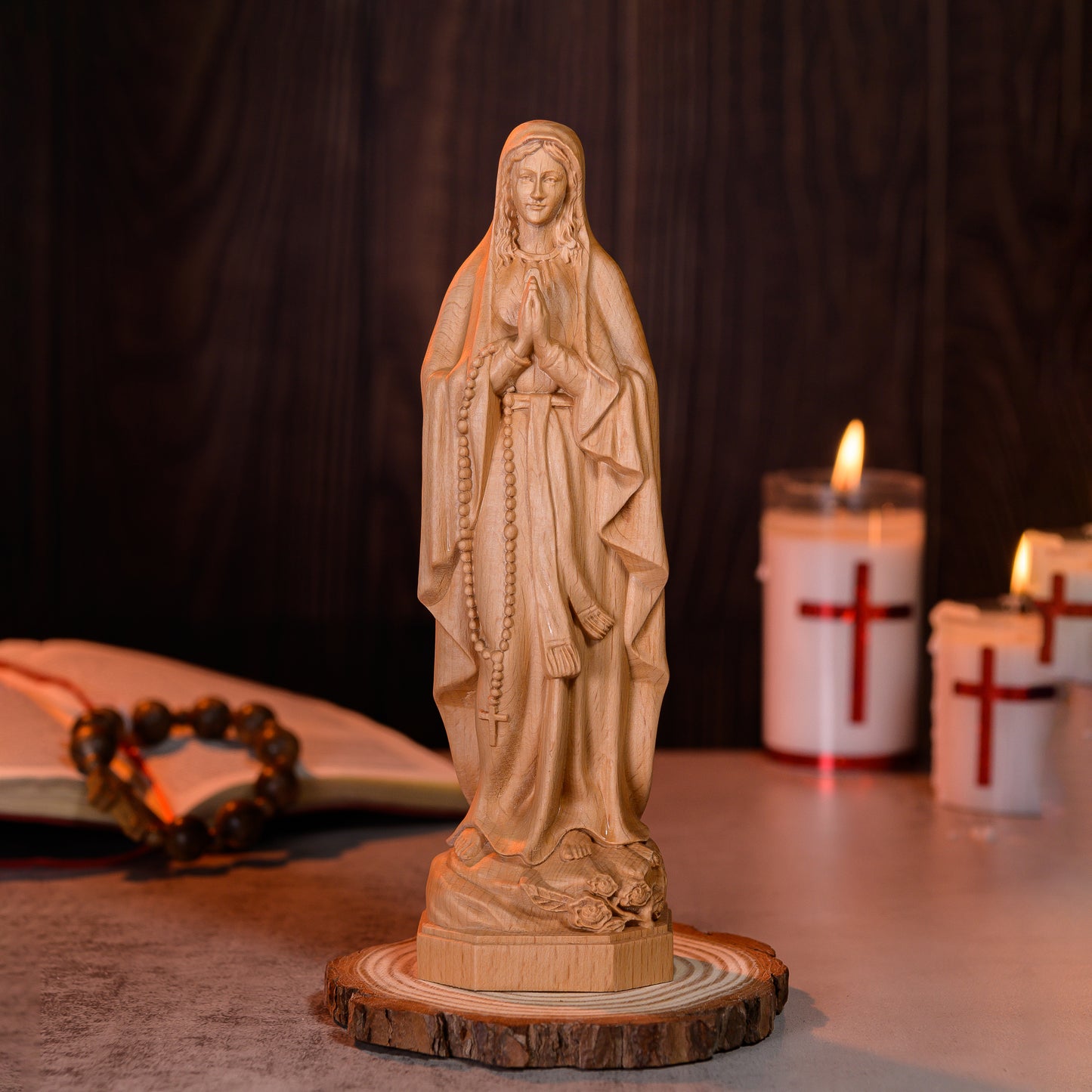 Our Lady of Lourdes, Virgin Mary Statue, Wooden Statue Of Mary mini 5.9"/ 7.9"/ 11.8"