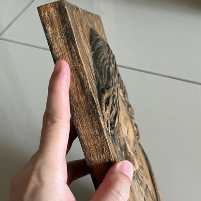 Targa murale in legno intagliato a mano raffigurante Gesù con la corona di spine - Icona religiosa