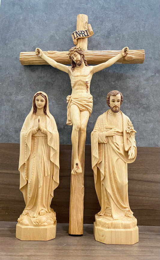 SET 11 - Catholic Home Altar for family, Religious Catholic Statue, Wooden Religious Gifts, Native Wood Wall Art, Crucifix Cross, Housewarming