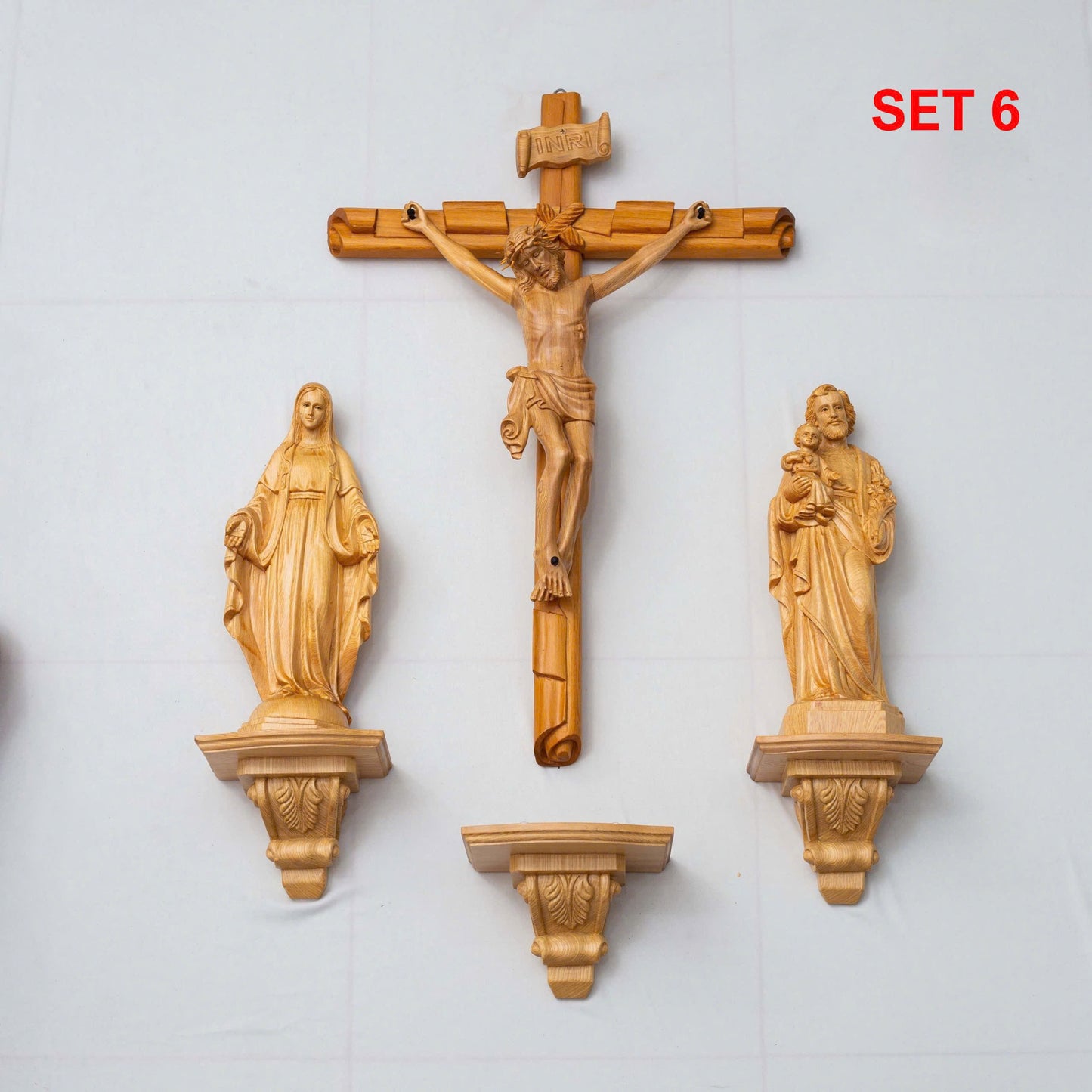 SET 6 - Catholic Home Altar for family, Religious Catholic Statue, Wooden Religious Gifts, Native Wood Wall Art, Crucifix Cross, Housewarming