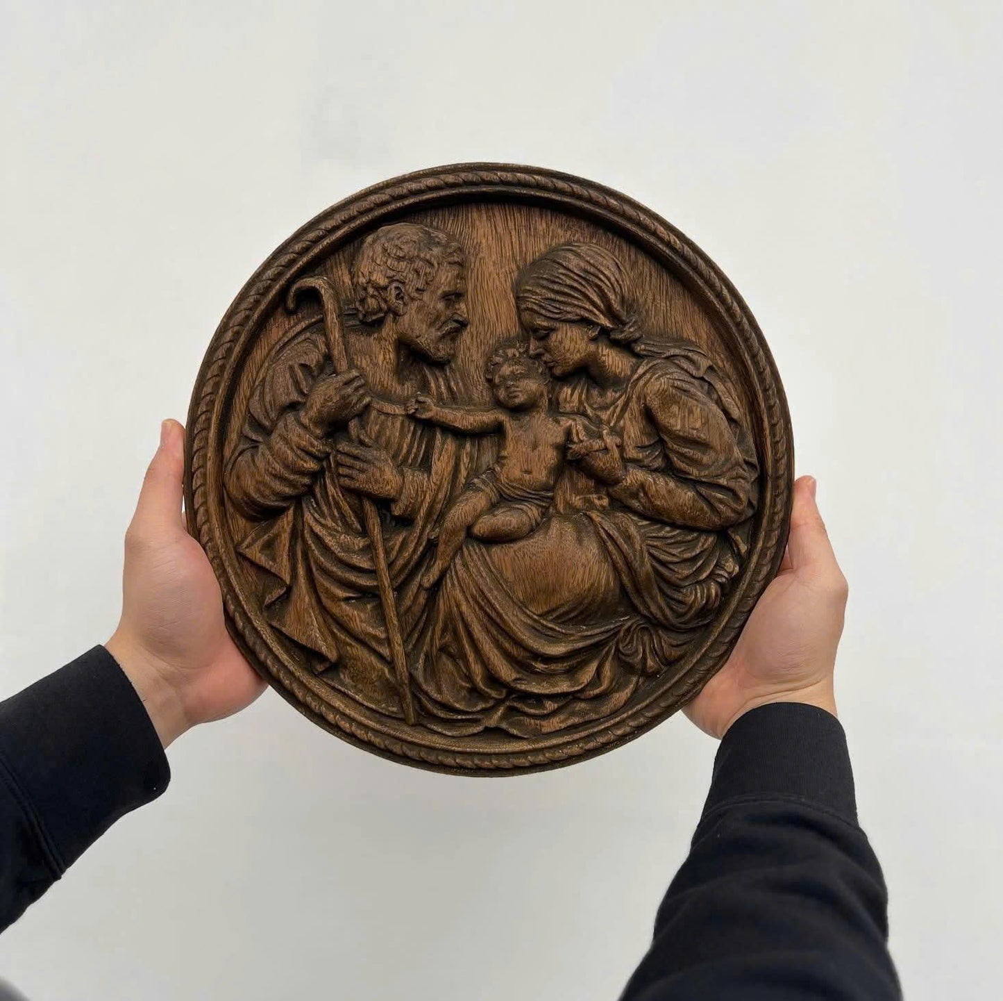The Holy Family Wood Carving | Wooden icon Christian Gift | Size 7.9in & 11.8in